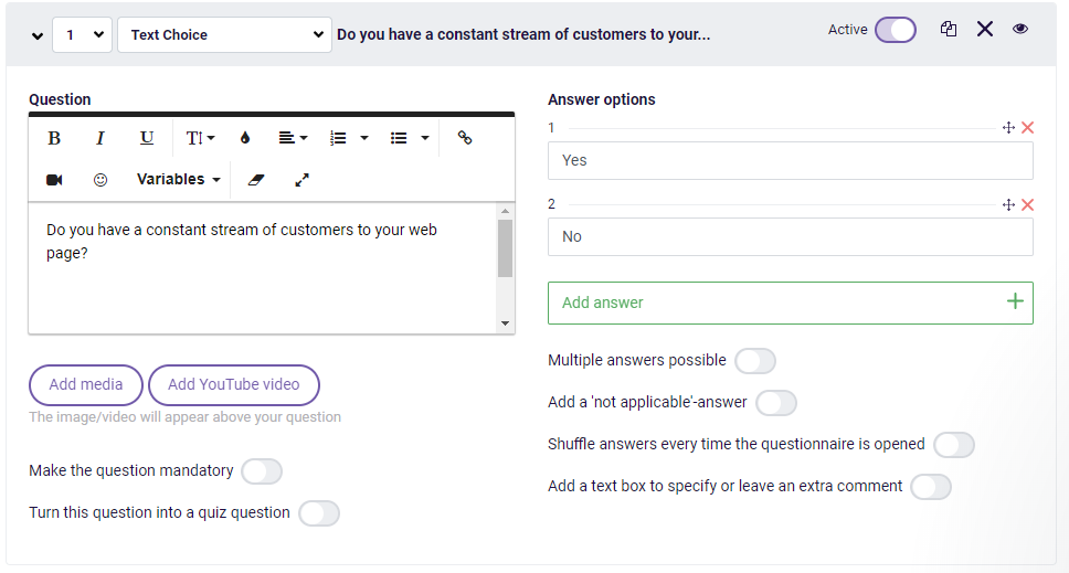 example of quiz builder on surveyanyplace