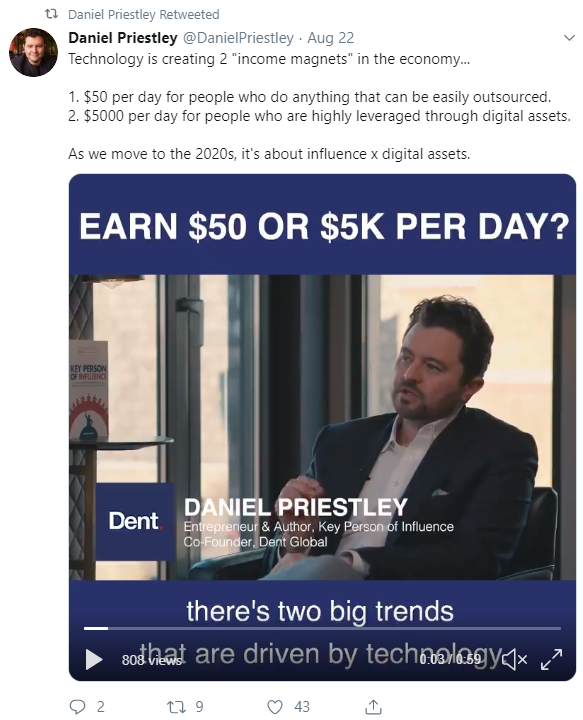 A tweet from daniel priestley