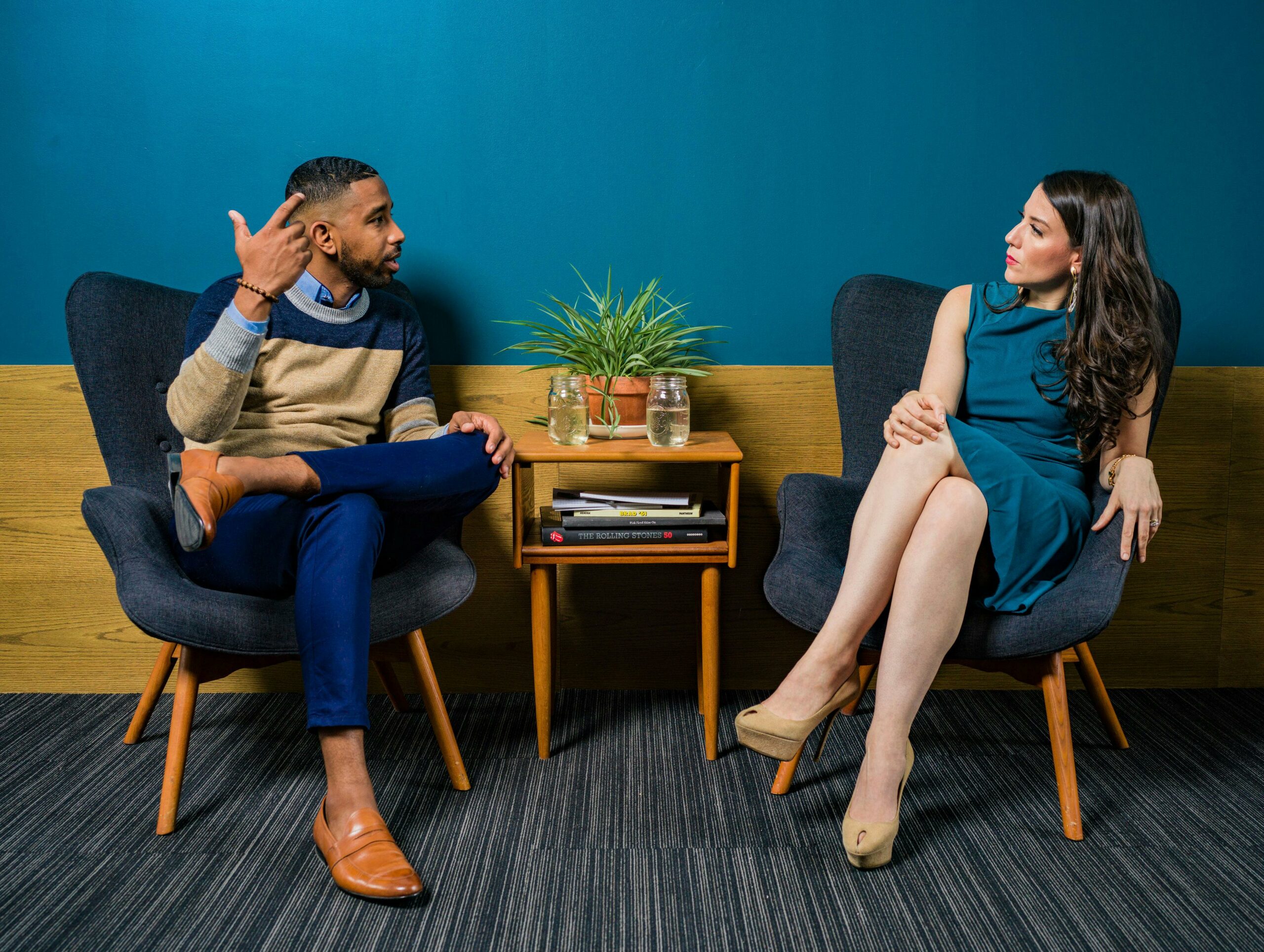 Two people talking