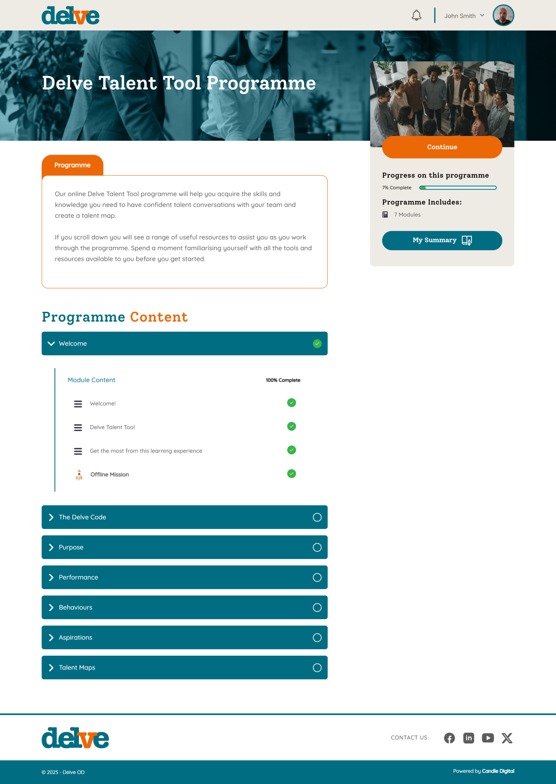 Example of Delve hub interface