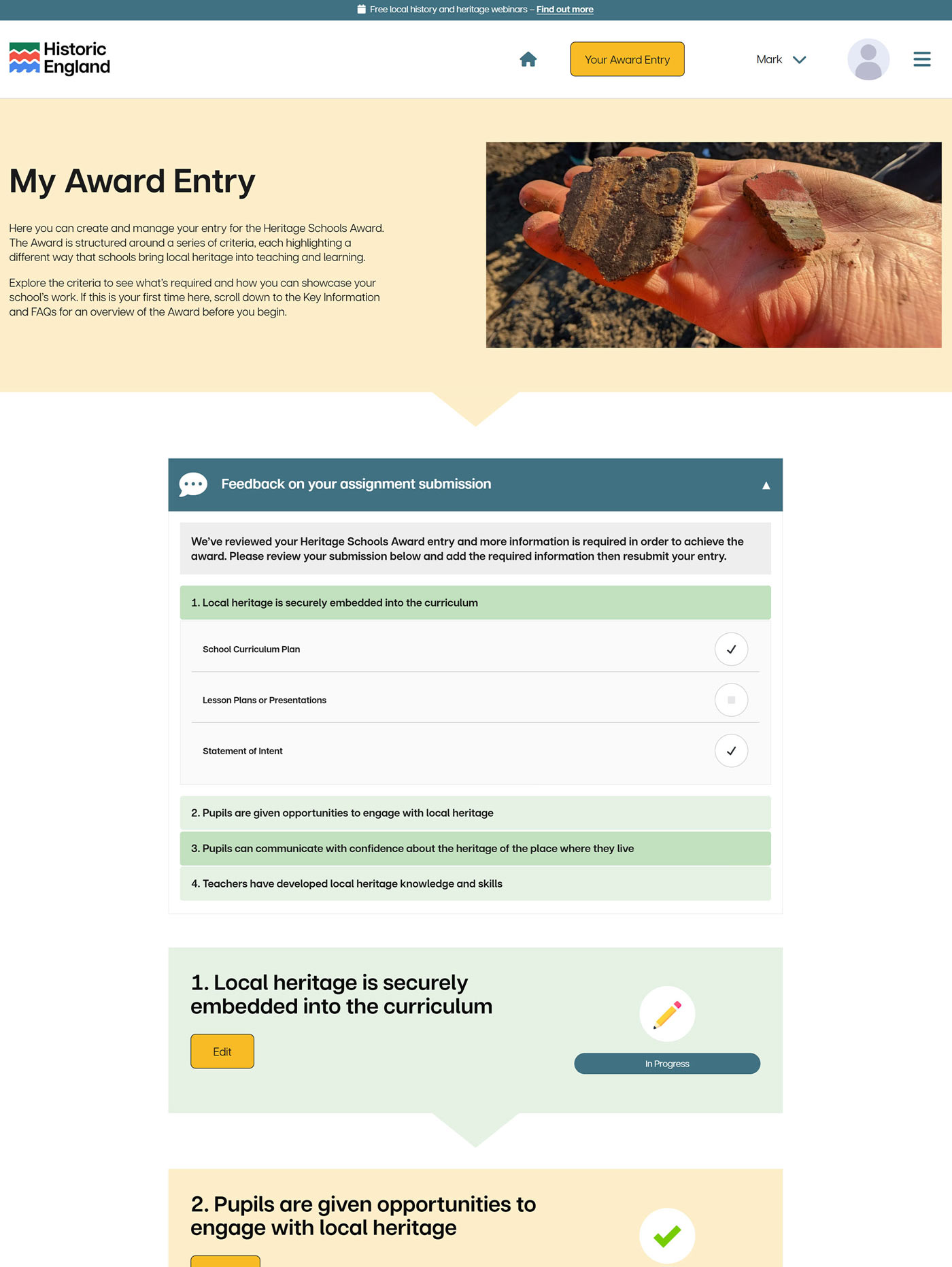 Heritage Schools Award Hub Homepage